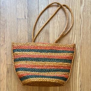 Striped Woven Tote Bag